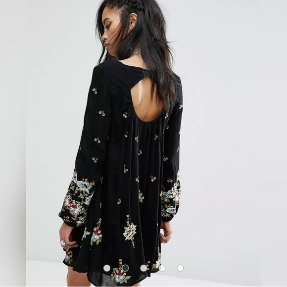 Free People Oxford Dress with Floral Embroidery in Black Size XS - Picture 1 of 7